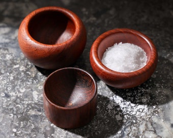 Vintage Mid-century Danish Modern Teak Salt Cellar, Tiny Bowl 1960's Sold together, 3 different sizes.