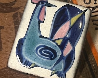 Vintage Fyrbo Ceramic, Beautiful Square Ceramic Brooch, Made by Danish potter Astrid Tjalk, Denmark 1950-60s.