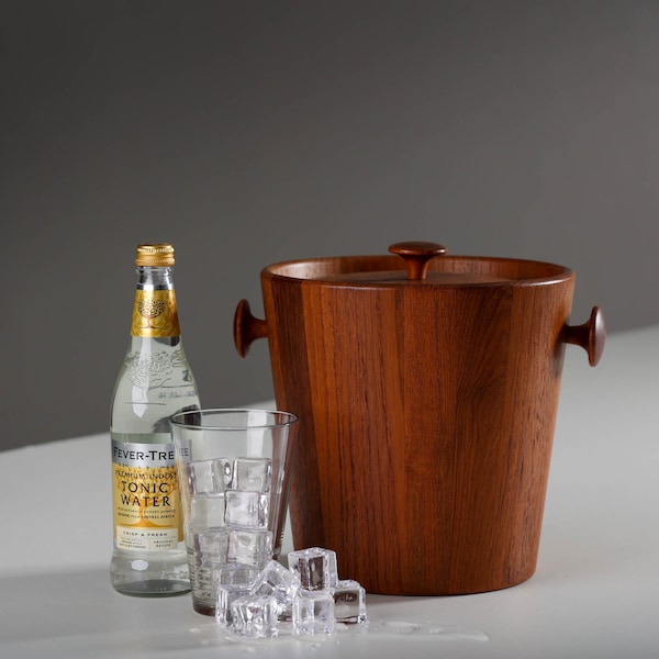 Vintage Danish Mid Century ice bucket in teak wood, big size, attributed to Digsmed 1960s