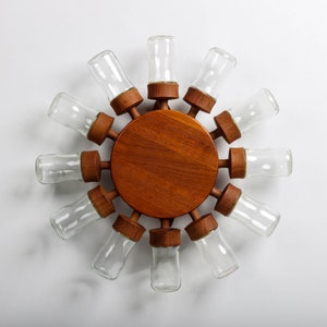 Vintage Digsmed spice wheel with 12 glasses, Teak Rondell Danish Design 60s image 2