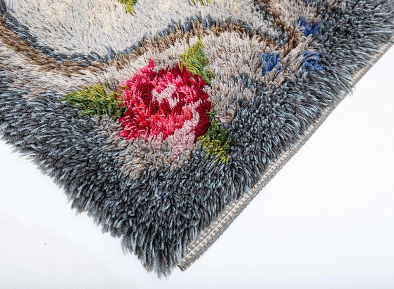 Etsy Rya Rug Kits Vintage Swedish Rya Rug (M) With Floral Pattern - Etsy