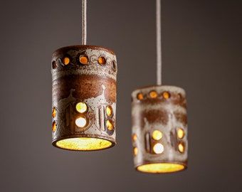 A pair of vintage ceramic stoneware pendant lamps by Ting Keramik made in Denmark 1970’s MCM Danish lighting design