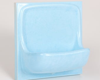 ヴィンテージパステルカラーのセラミックタイル製ソープディッシュ、デンマーク製ミッドセンチュリービルトインモデル