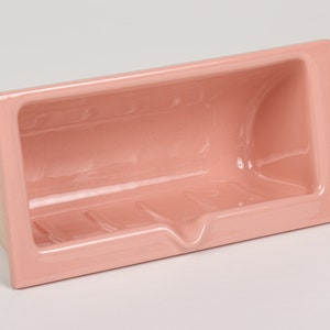Vintage Keramik Fliesen-Seifenschale, Seifenhalter in Porzellan in Pastellfarben, eingebautes Modell, dänisch Mid Century, alte Lagerware,