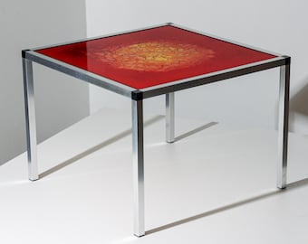 Mesa de centro de cristal retro de los años 70, atribuida a Jean Rene – Vibras Flower Power
