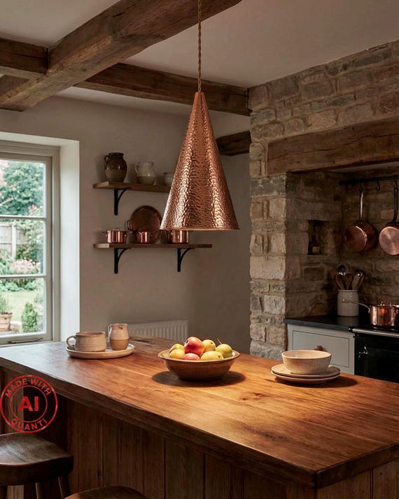 T.H. Valentiner Hammered Copper Pendant Lamp – Cone-shaped Danish