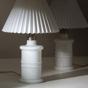 Vintage Danish White Glass Pharmacy Table Lamp by Sidse Werner for Holmegaard, 1980s
