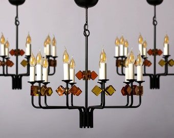10-arm Chandelier by Svend Aage Holm Sorensen, mid-century modern design, ( 3 pieces in stock )