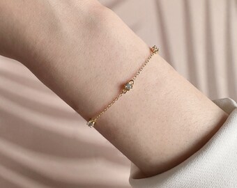 Zirconia Stone Satellite Chain Bracelet | Gold Diamond Bracelet | Layering Bracelet