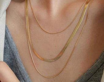 Minimalist Snake Chain Necklace Set | 18K Gold Multi Layered Necklace