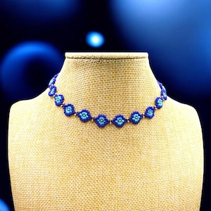 Naszyjnik/bransoletka Evil Eye, uroczy niebieski naszyjnik Evil Eye, ręcznie robiony naszyjnik z koralików, wyjątkowy naszyjnik na imprezę, naszyjnik z koralików nasiennych, letni naszyjnik