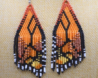 Orange Butterfly Fringe Earring, Fringe Earring, Orange Fairy Fringe Earring, Beaded Fringe Earring,Orange Butterfly Earring, Valentine Gift