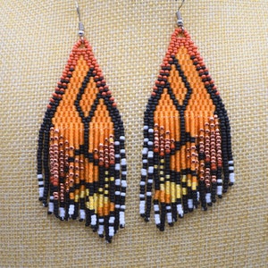 Orange Butterfly Fringe Earring, Fringe Earring, Orange Fairy Fringe Earring, Beaded Fringe Earring,Orange Butterfly Earring, Valentine Gift