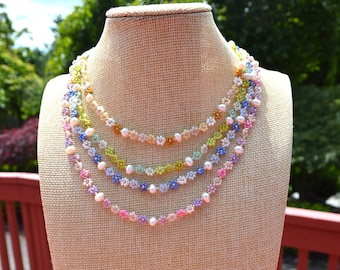 Collar de cadena de margaritas con cuentas, cuentas pequeñas, gargantilla de perlas