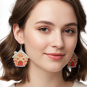 Gingerbread House Beaded Christmas Earrings: Festive Holiday Jewelry