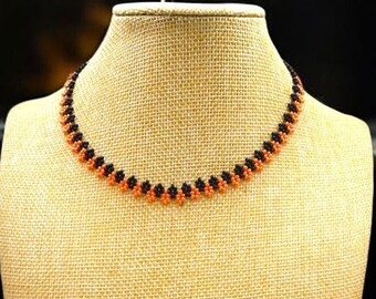 Halloween Beaded Choker: Black & Orange Minimalist Necklace