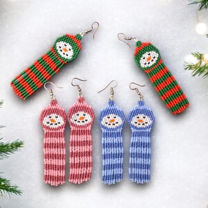Snowman Fringe Earrings, Christmas Fringe Earrings, Red Pink Blue Snowman Earrings, Women Christmas Party Earrings, Unique Luxury Earrings