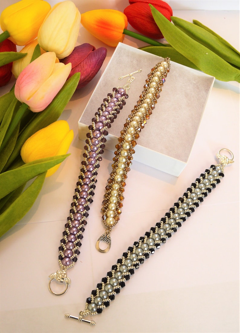 Black Golden Purple Pearl Bicone Bracelet,Flat Spiral Bracelet, Seed Bead Bracelet,Luxury Bracelet,Delicate Bracelet,Trendy Bracelet image 1
