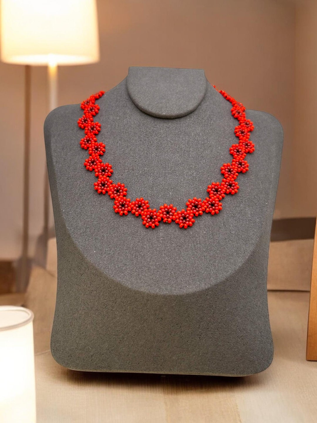 Buy Red Daisy Valentine Necklace/choker,beaded Poppy Flower Necklace,red  Statement Choker, Teen Floral Choker, Christmas Party Choker,women Gift