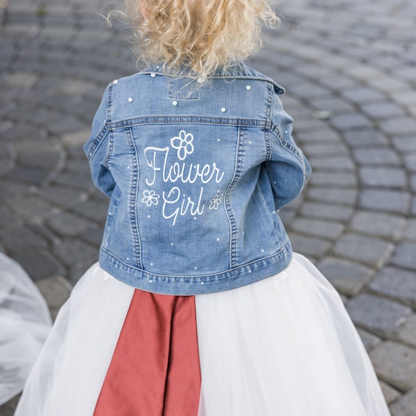 Flower Girl Jean Jacket Personalized Jacket Flower Girl Gift Flower Girl Jacket Customizable Pearl Jean Jacket Personalized Flower Girl Gift