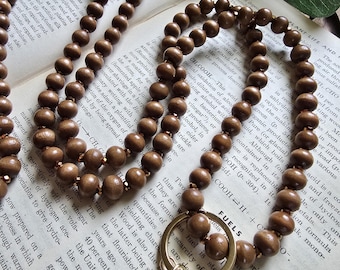Extra Long Neutral Wood Beaded Lanyard | Keychain Lanyard | Teacher Lanyard