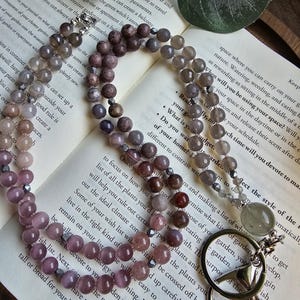 Neutral Gemstone Lanyard | ID Card Holder | Magnetic Clasp Breakaway Beaded Lanyard | Natural Gemstone Lanyard