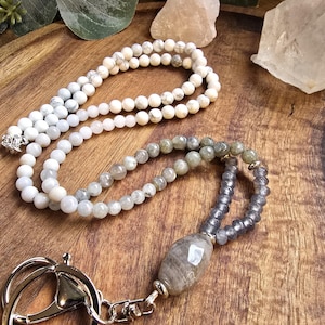 Magnetic Clasp Breakaway Lanyard | ID Card Holder | Beaded Lanyard | Teacher Lanyard | Natural Gemstone Lanyard | Badge Holder