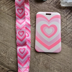 ID holder & Lanyard | Hearts, Butterflies, Rainbows Teacher Lanyard | 2 card ID Badge Holder | Marbled Lanyard ID holder