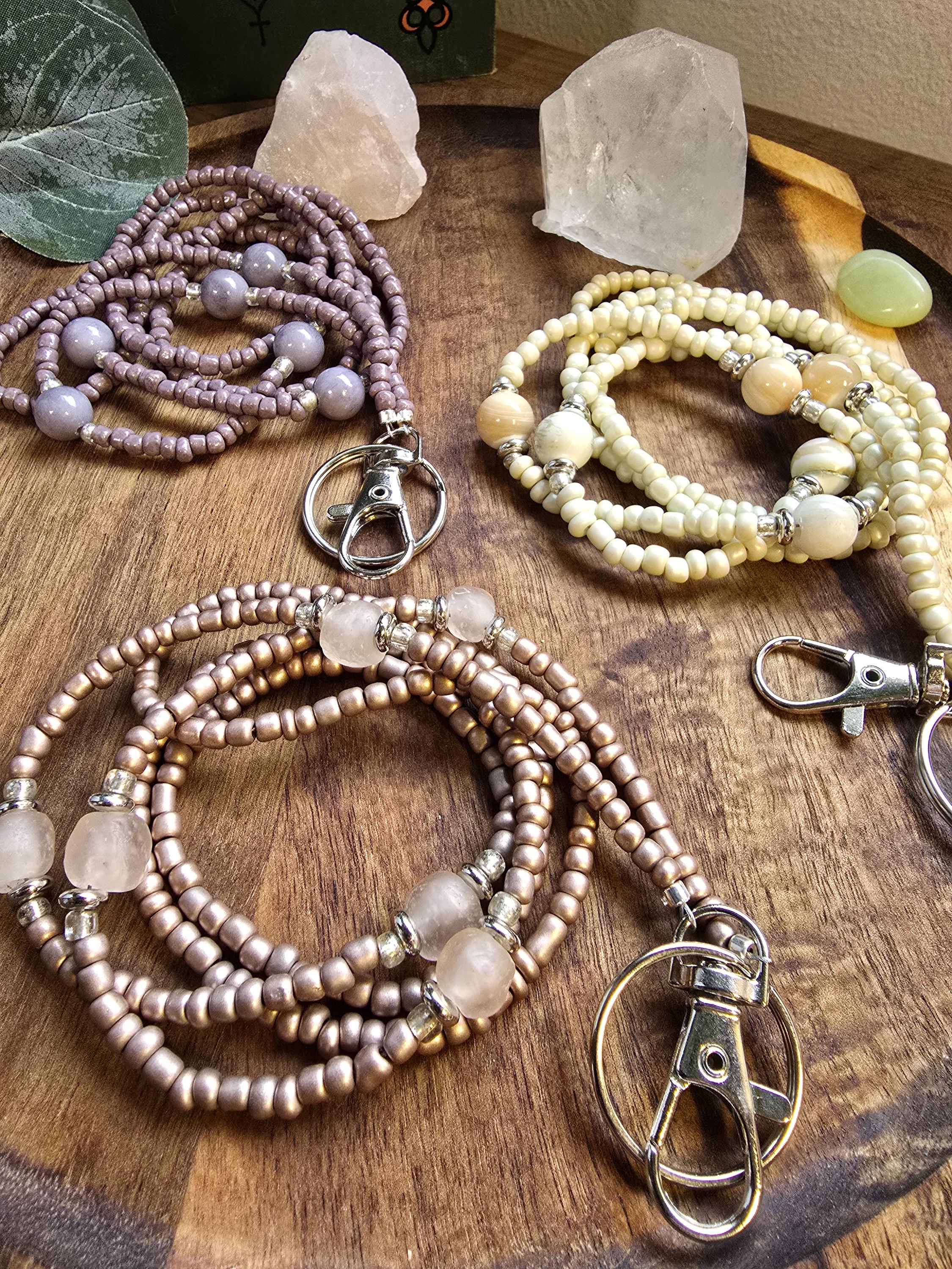 Lanyard | ID Card Holder | Beaded Lanyard | Teacher Lanyard | Natural Gemstone Lanyard | Badge Holder | Same Day Shipping