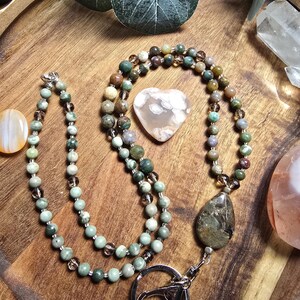 Earthy Beaded Lanyard | Magnetic Clasp Breakaway Lanyard | ID Card Holder | Teacher Lanyard | Natural Gemstone Lanyard | Badge Holder
