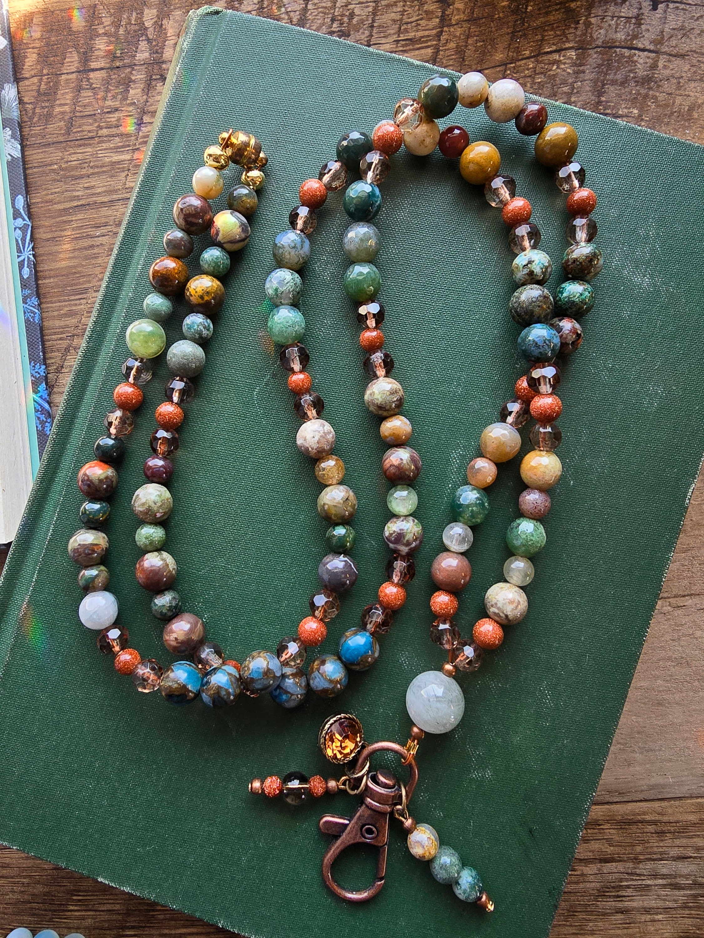 Lanyard | ID Card Holder | Beaded Lanyard | Teacher Lanyard | Natural Gemstone Lanyard | Badge Holder | Same Day Shipping