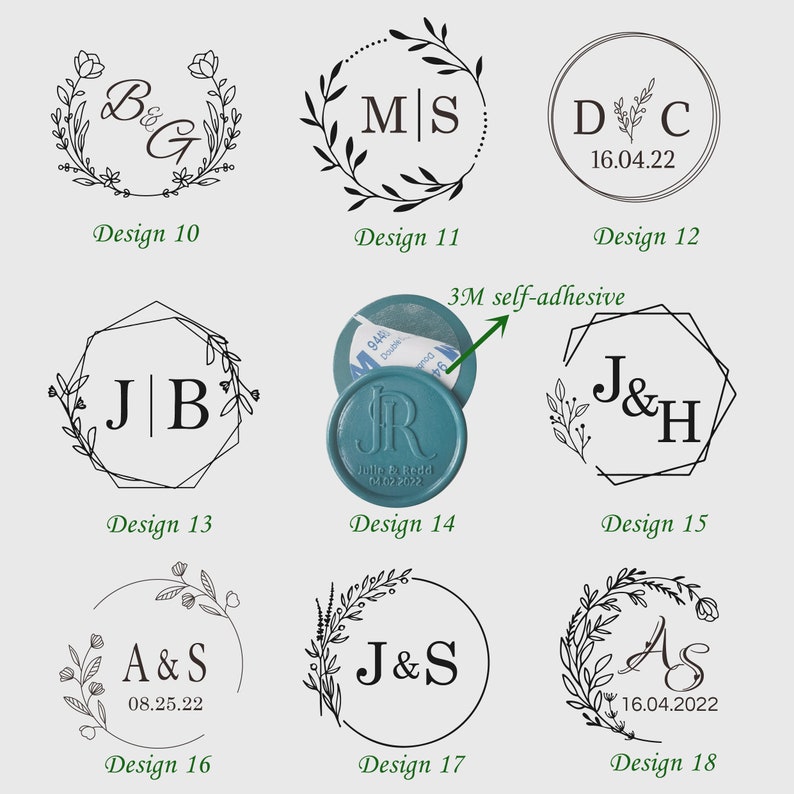 Custom Self-Adhesive Wax Seals, Wax Seal Stickers, Wedding Wax Seal Stickers, Monogram Self Adhesive Wax Seal Sticker, Custom Wax Seals image 3