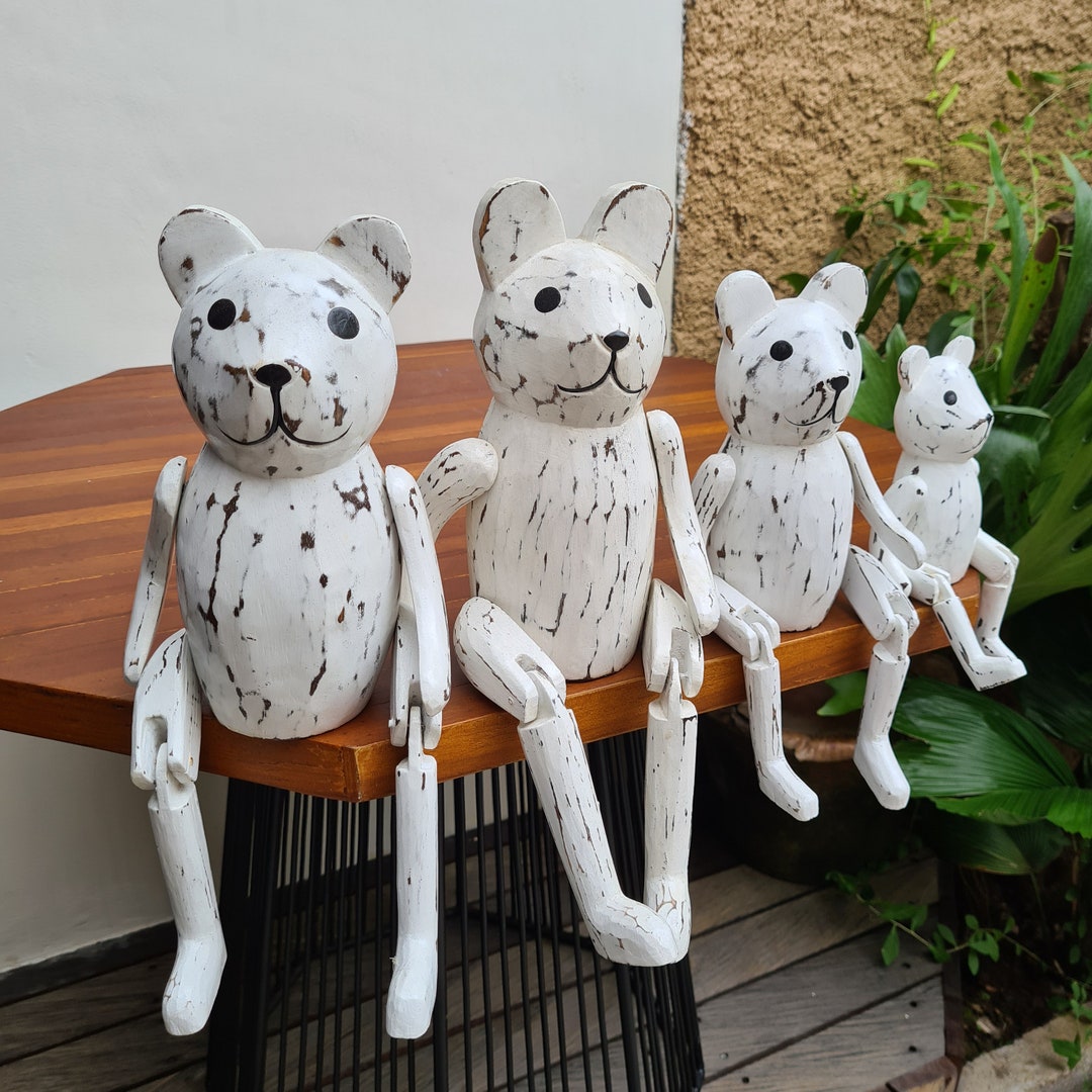 Wooden Bear Family Table Statues Shelf Figurines Interior Toys