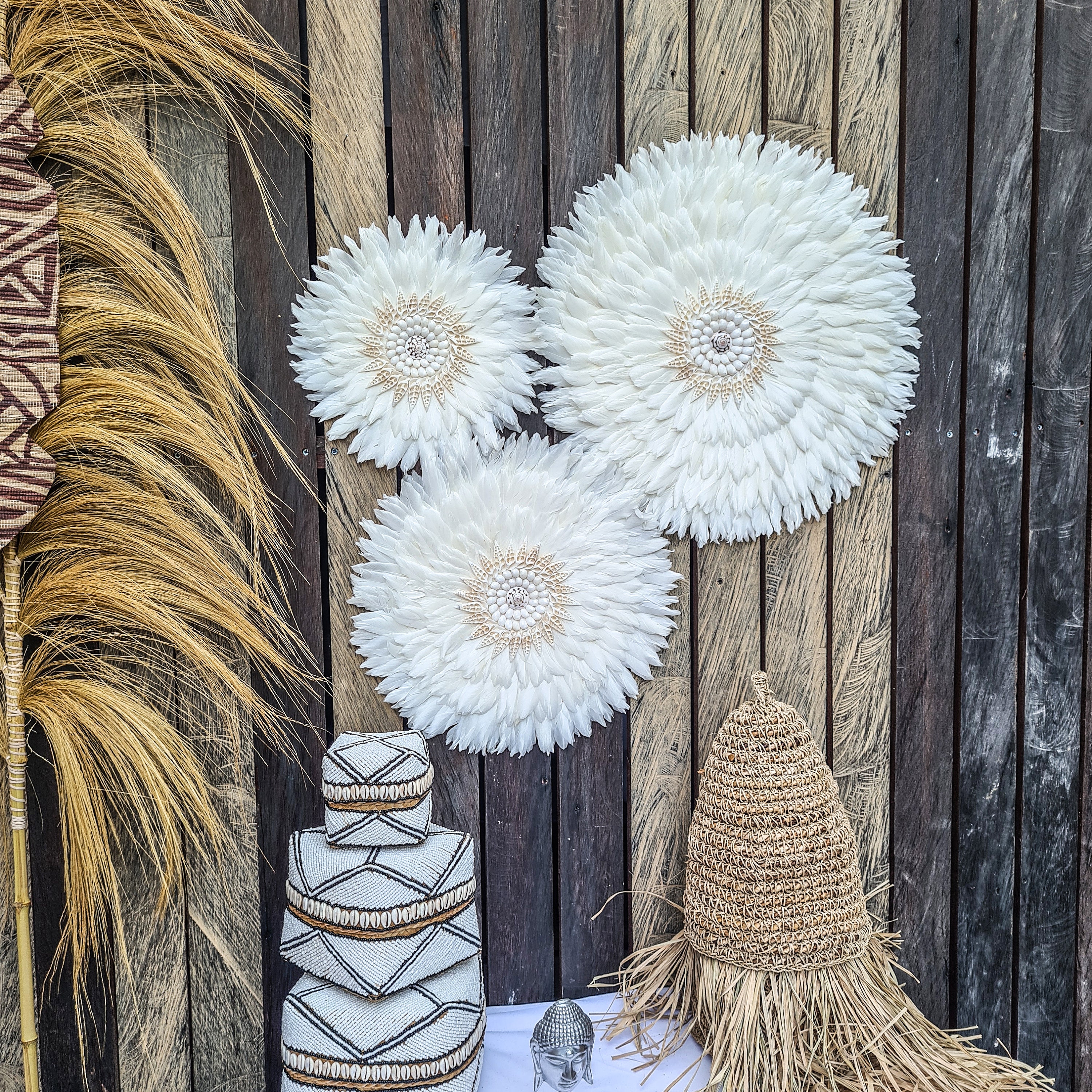 White Feather Juju 30, 40, 50cm Feather Wall Decor Wall Hangings Eco