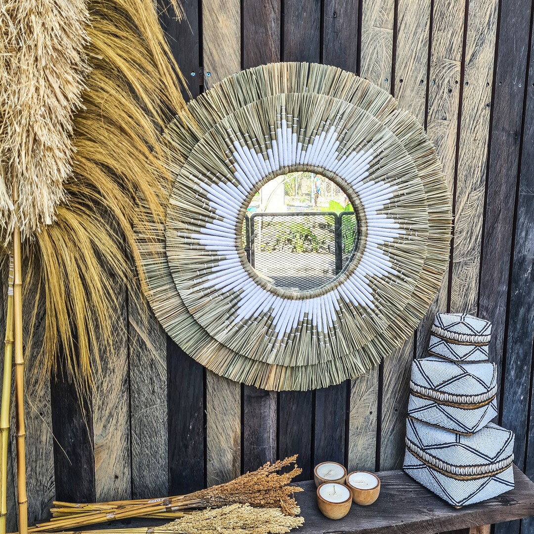 Boho Mirror 80cm White Color Bohemian Wall Mirror Fimbristylis Wall