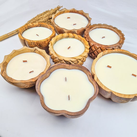 Eco Interior Candles Teak Wood Bowls Hand Made Aroma Candle Wax