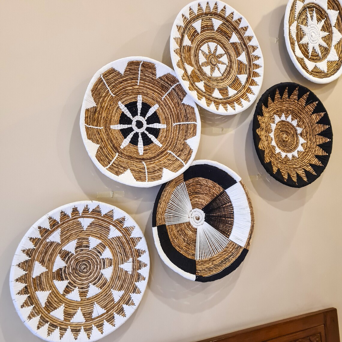 Set of 6 Pcs Wall Decor Wicker Plates Wall Basket Bohemian Pendant