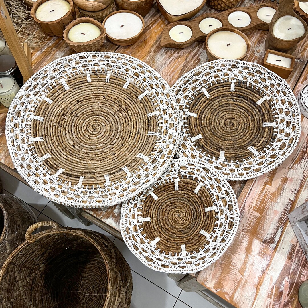 Wall Decor Living Room Plates Wicker Plates Wall Basket Juju Etsy