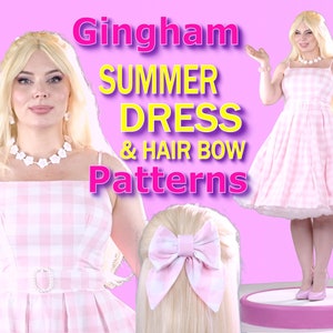Gingham Plaid Pink Pleated Summer Dress Cosplay Costume Pattern ONE SIZE S/M