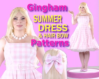 Gingham Plaid Pink Pleated Summer Dress Cosplay Costume Pattern ONE SIZE S/M