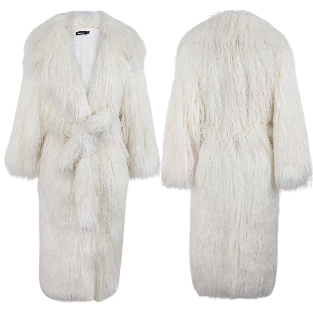 Womens Luxury Shaggy Belted Fur Coat With Pockets Etsy