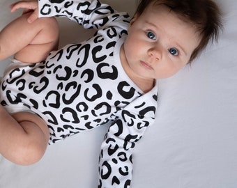 Leopard Print Baby Bodysuit, Long Sleeve Baby Grow, Organic Cotton Baby Clothes