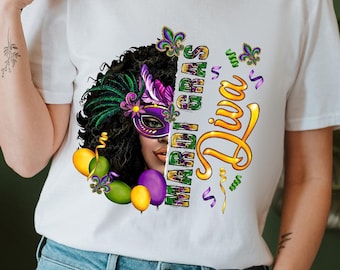 Mardi Gras Party Shirt,Mardi Gras Celebration Shirt,Funny Carnival Tee,Cute Festival Shirt,Mardi Gras Attire Shirt,Mardi Afro Shirt,Diva Tee