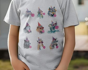 Camiseta de cumpleaños de animales de fiesta, cumpleaños de animales del zoológico, camiseta de animales de fiesta, niños pequeños y jóvenes, trajes de cumpleaños de animales de safari salvaje