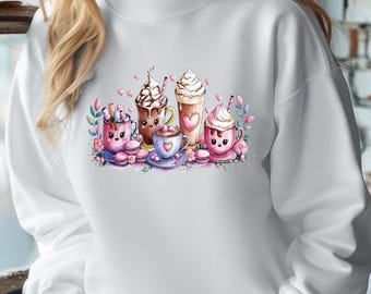 Womens Valentines Day Sweatshirt, Valentine Coffee Sweatshirt,Valentines Day Shirt,Pink Coffee Valentine Shirt,Womens Valentines Day Sweater