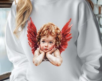 Retro Cupid Sweatshirt, Retro Valentines Day Shirt, Valentines Angel Baby Sweater,Love Themed Sweatshirt for Women,Romantic Angel Wing Shirt