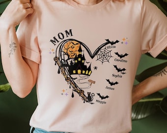Personalized Halloween Grandma With Grandkids Name Shirt, Custom Mom Halloween Shirt, Halloween Nana T-Shirt, Gift for Grandma,Family Shirts