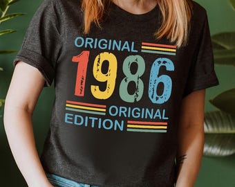 Camiseta vintage de 1986, edición original de 1986, camiseta vintage de cumpleaños de los 80, regalo para nacidos en 1986, camisetas de 1985, camisetas de cumpleaños grupales
