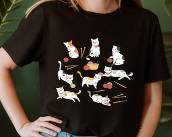 Camiseta de ganchillo y gatos, Camiseta de ganchillo todo el día, Regalo para tejedores de ganchillo, Sudadera de cuello redondo para amantes del hilo, Regalo divertido de ganchillo, Regalo para el Día de la Madre