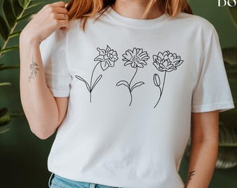 Camiseta personalizada con flores del mes de nacimiento, camiseta del Día de la Madre, sudadera con flores de cumpleaños, regalo del Día de la Madre, regalo para mamá primeriza, camiseta para mamá.